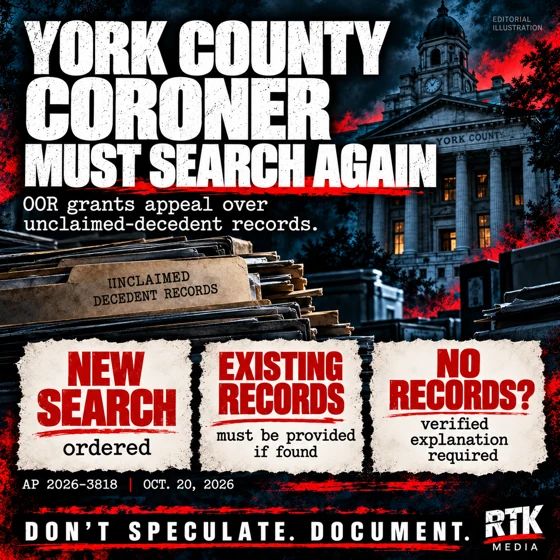 OOR orders new search for York County coroner records on unclaimed decedents — editorial illustration